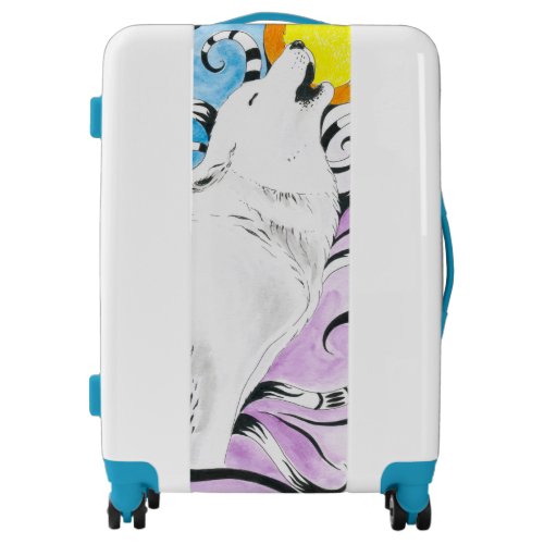 Howling Arctic Wolf Tribal Moon Luggage