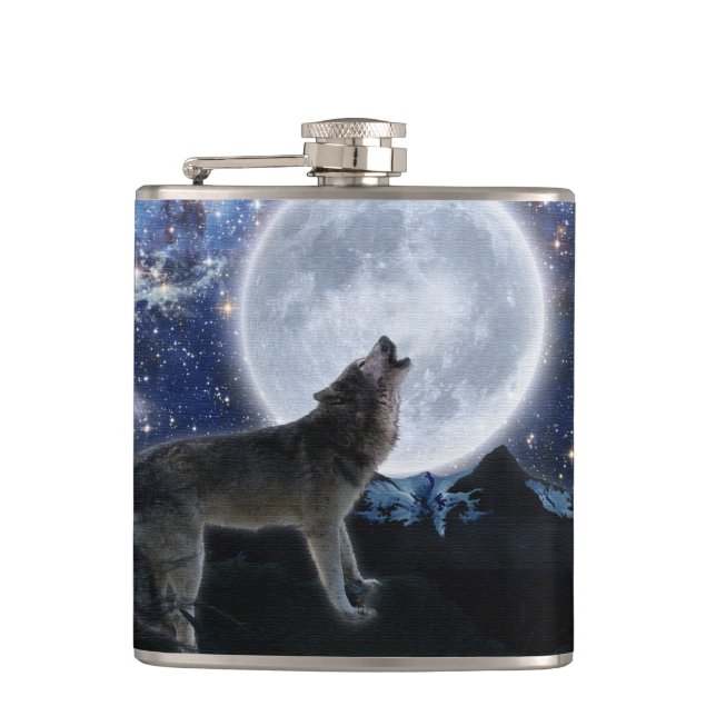 Howling Arctic Wolf Wildlife Hip Flask (Front)