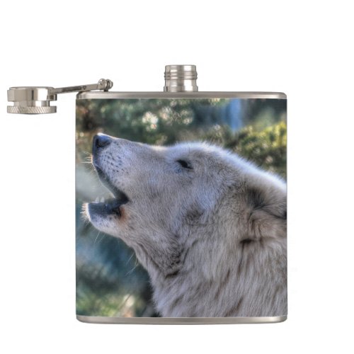 Howling Arctic Wolf Wildlife Hip Flask