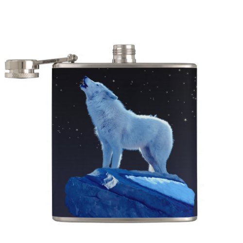 Howling Arctic Wolf Wildlife Hip Flask