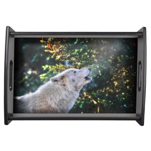 Howling Arctic Wolf Wildlife Nature Photo Serving Tray