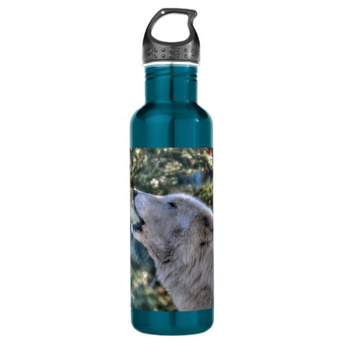 Howling Arctic Wolf  Winter Forest Wildlife Photo Water Bottle