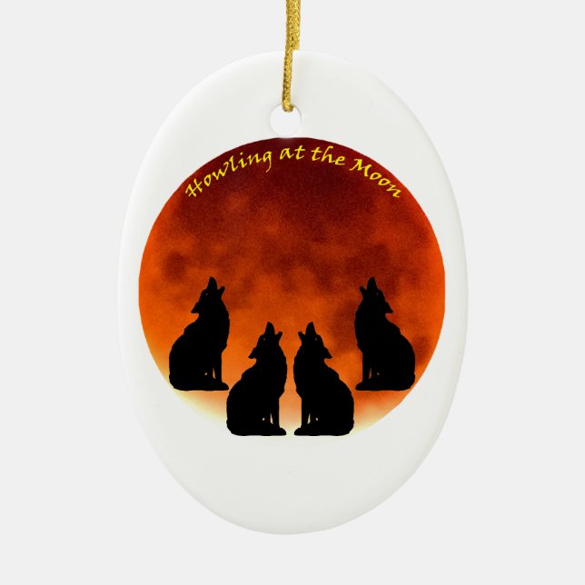 Howling at the Moon Ceramic Ornament (Front)