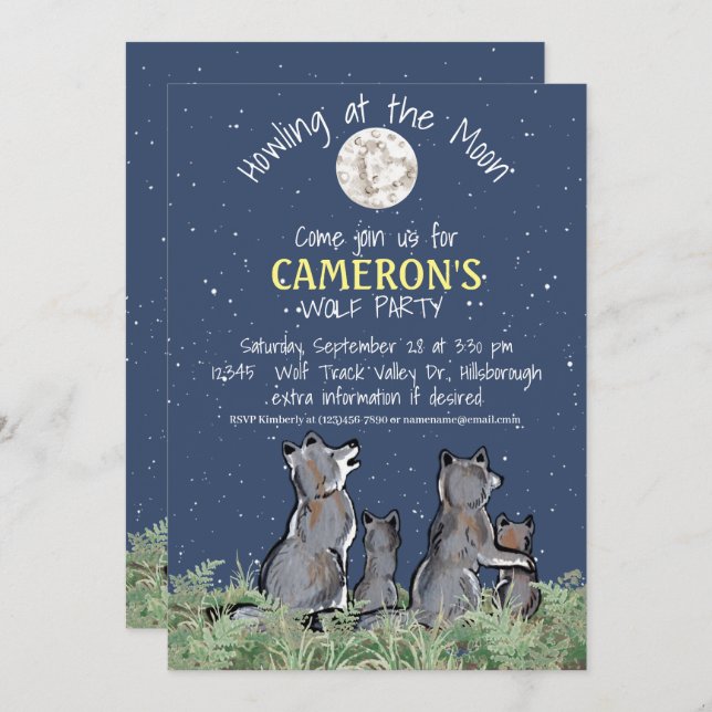 Howling at the Moon Wolf Party Custom Celebration Invitation (Front/Back)