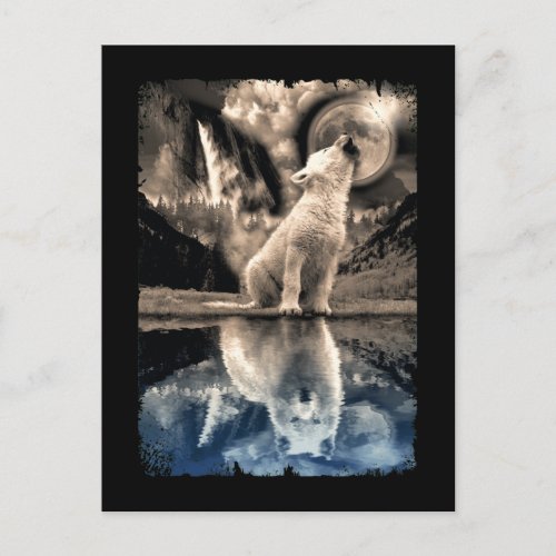 Howling Baby Wolf Moon Mirror Adult Wolf Lover Postcard