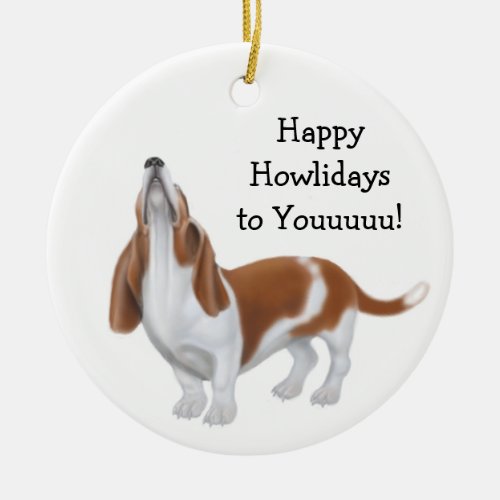 Howling Basset Hound Holiday Ornament