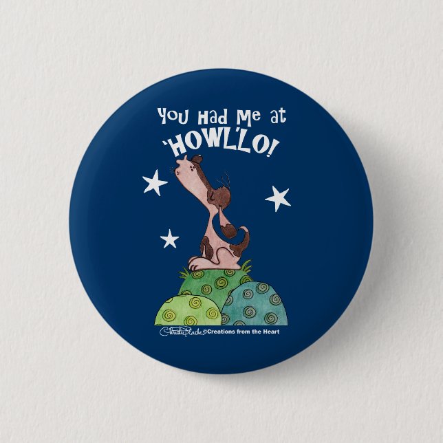 Howling Basset Hound Night Pinback Button (Front)