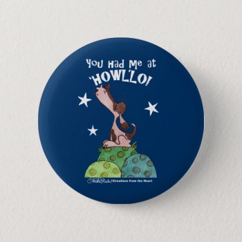 Howling Basset Hound Night Pinback Button by creationhrt at Zazzle