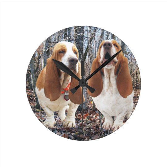 Howling Basset Hound Woodland Clock