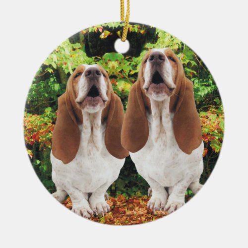 Howling Basset Hounds Christmas Ornament