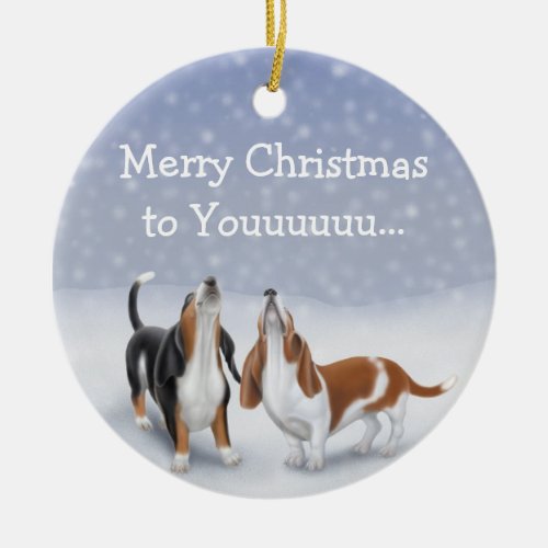 Howling Basset Hounds Christmas Ornament
