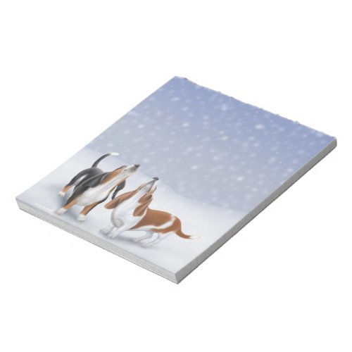 Howling Basset Hounds Winter Snow Notepad