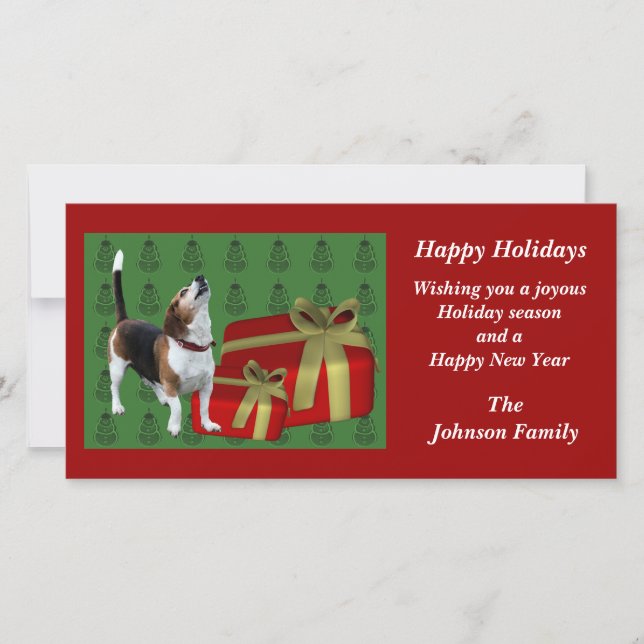 Howling Beagle Animal Christmas Holiday Card (Front)