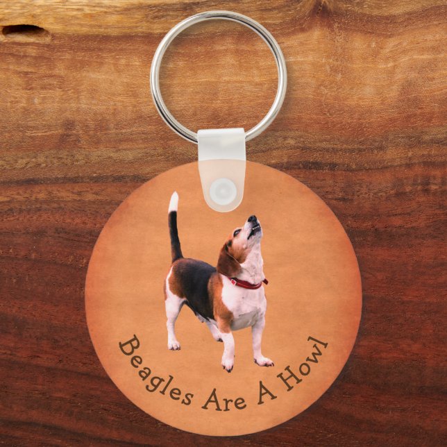 Howling Beagle Dog Cute Personalized  Keychain (Front)