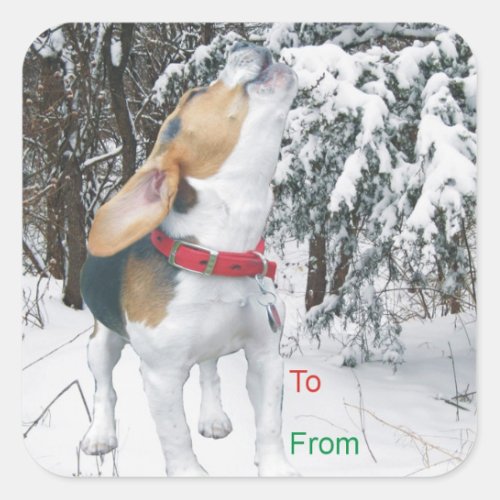 Howling Beagle Snowy Christmas Gift Tag Stickers