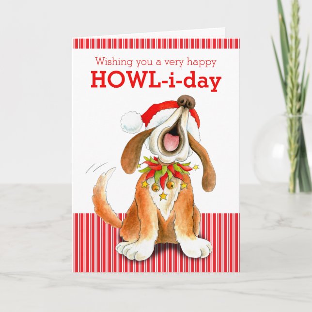 Howling carol singing dog art Christmas card (Front)