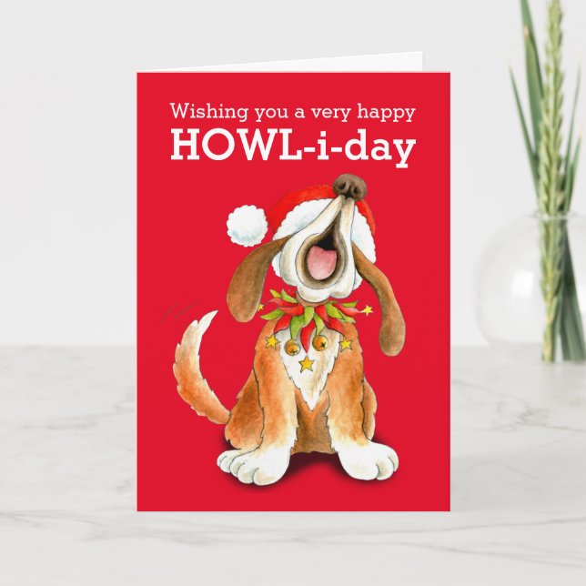 Howling carol singing dog art Christmas card (Front)