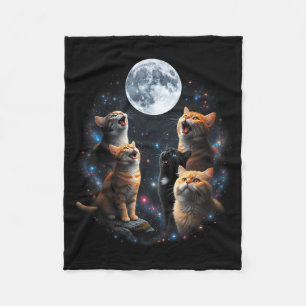 Howling Cats Full Moon Starry Sky Galaxy Cosmic An Fleece Blanket