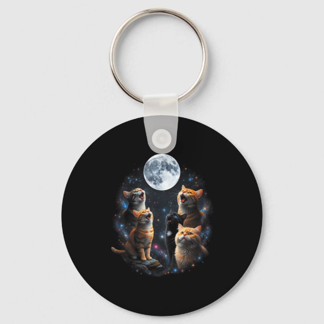 Howling Cats Full Moon Starry Sky Galaxy Cosmic An Keychain (Front)