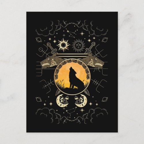 Howling Celtic Wolf Mythology Swords Postcard