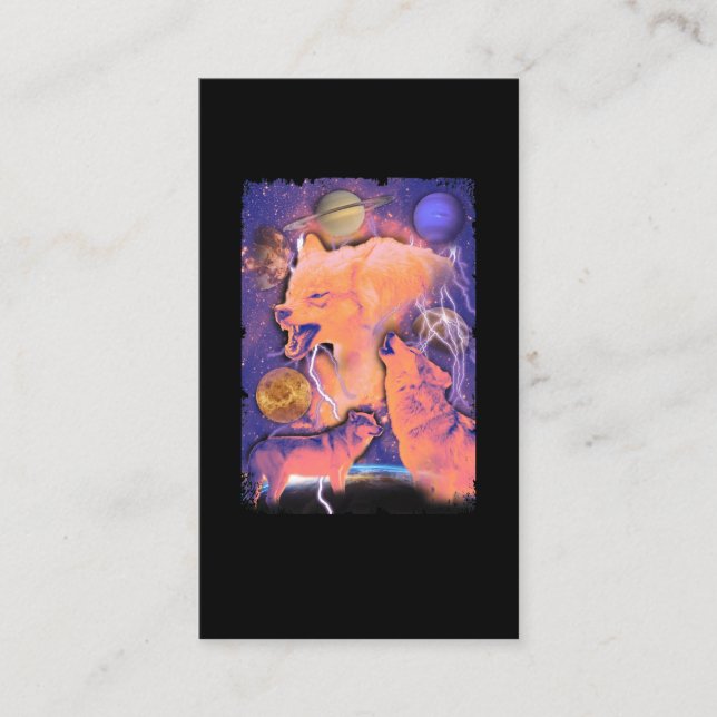Howling Cosmic Wolves Moon Space Wolf Business Card (Front)