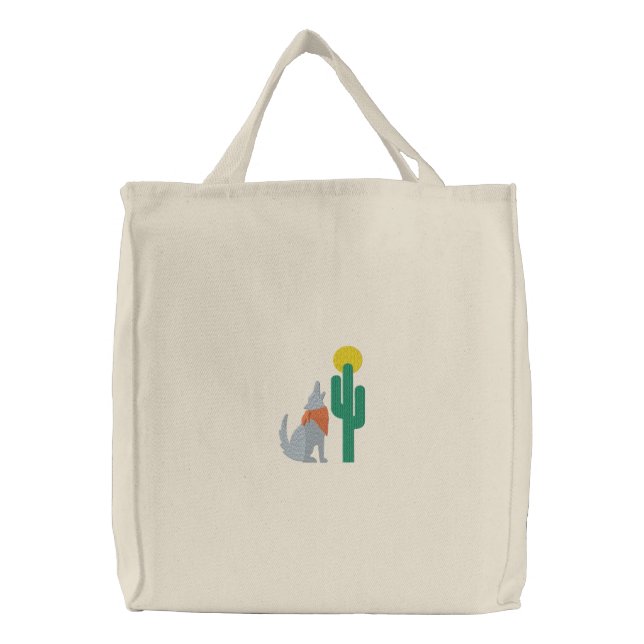 Howling Coyote Embroidered Tote Bag (Front)