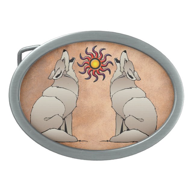 HOWLING COYOTE OVAL BELT BUCKLE (Front)