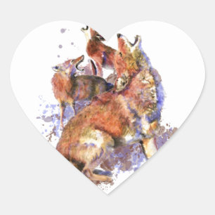Howling Coyote Pack, Animal, Nature Wildlife Heart Sticker