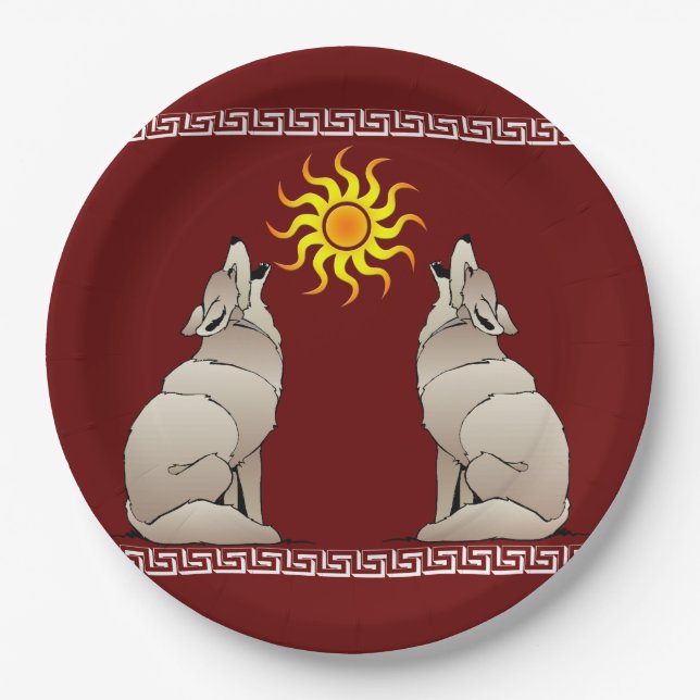 HOWLING COYOTES BENEATH A SOUTHWESTERN SUN PAPER PLATES (Front)