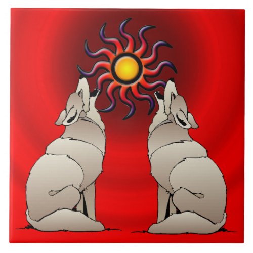 HOWLING COYOTES CERAMIC TILE