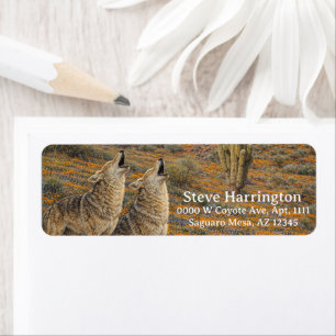 Howling Coyotes Poppies Saguaro Cactus Arizona Label