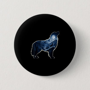 Howling dog moonlit mountain forest silhouette art button