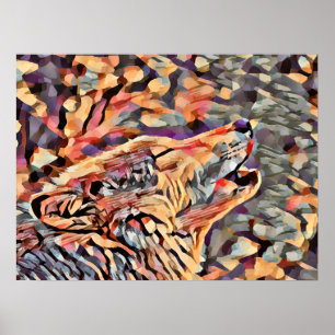 Howling Gray Wolf Abstract Animal Art Poster