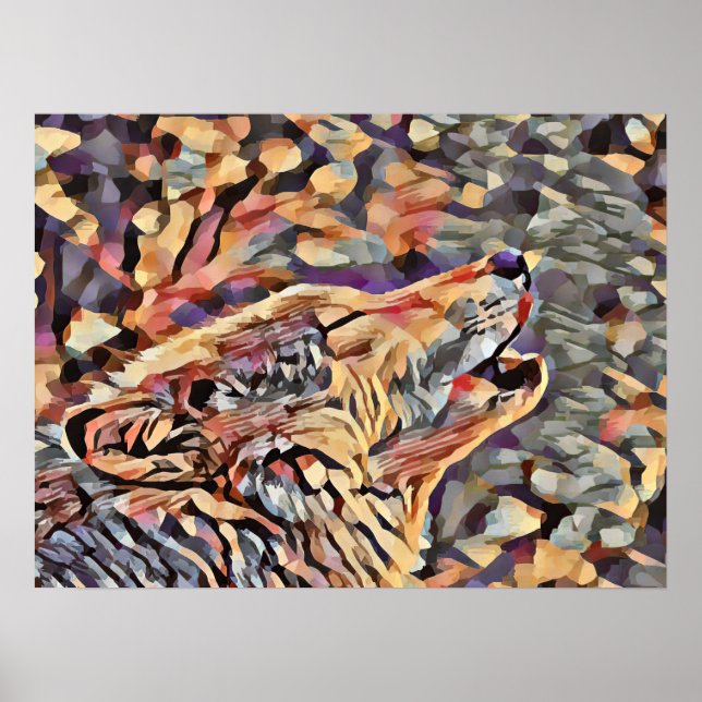Howling Gray Wolf Abstract Animal Art Poster (Front)
