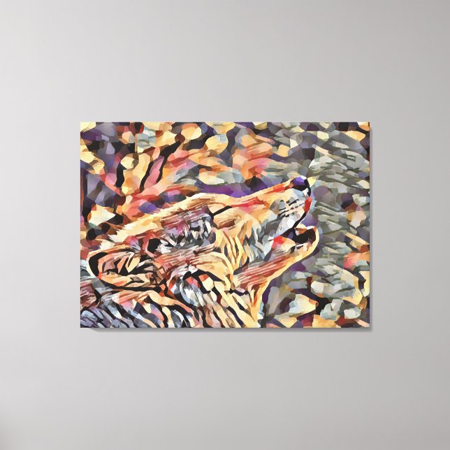 Howling Gray Wolf Abstract Animal Wildlife Art Canvas Print (Front)