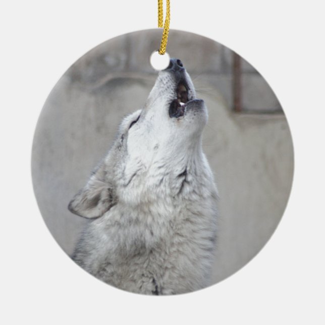 Howling Gray Wolf Ceramic Ornament (Front)