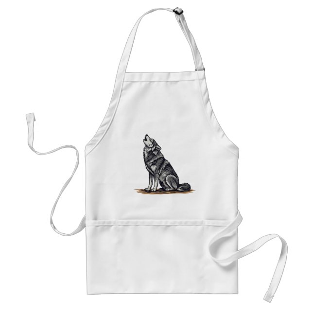 Howling Gray Wolf Father's Day Gift Wild Life BBQ  Adult Apron (Front)