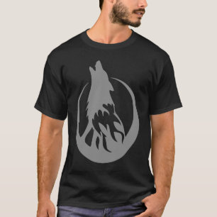 Howling Gray Wolf in Half Moon Wolf T-Shirt
