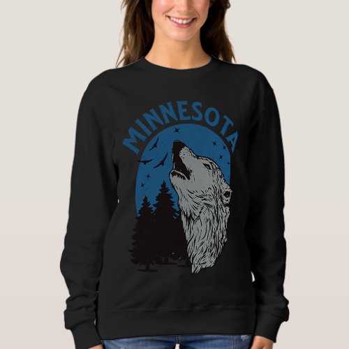 Howling Gray Wolf in Minnesota Forest Blue Moon Sweatshirt
