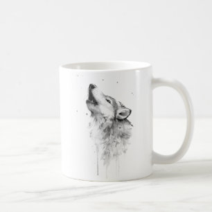 Howling Gray Wolf in Watercolor Painting Style Mug