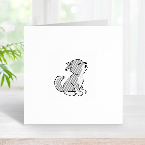 Howling Gray Wolf Pup 1x1 Rubber Stamp