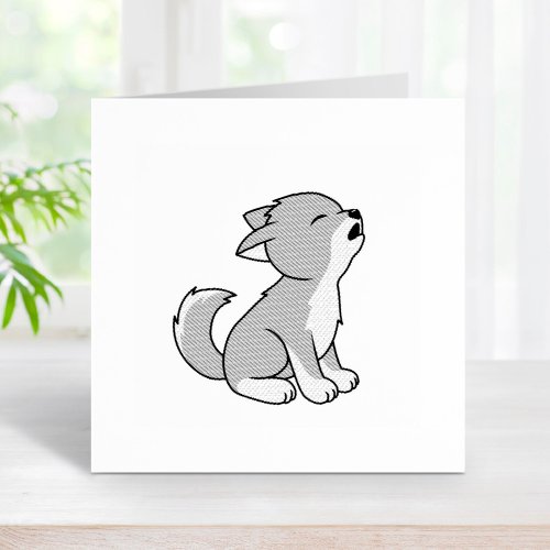 Howling Gray Wolf Pup Rubber Stamp