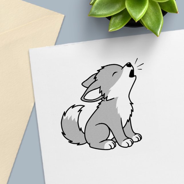 Howling Gray Wolf Pup Self-inking Stamp (Creator Uploaded)