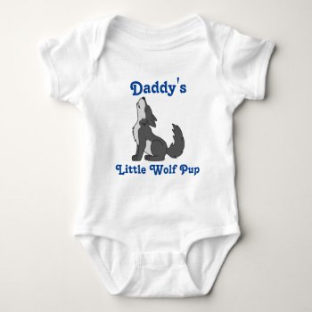Howling Gray Wolf With Blue Text Baby Bodysuit by wild_child_baby at Zazzle