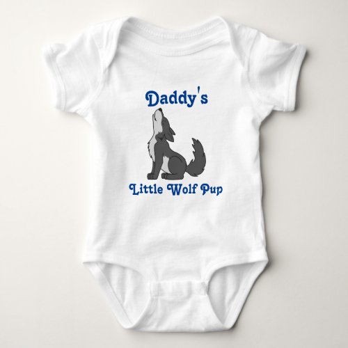 Howling Gray Wolf with Blue Text Baby Bodysuit