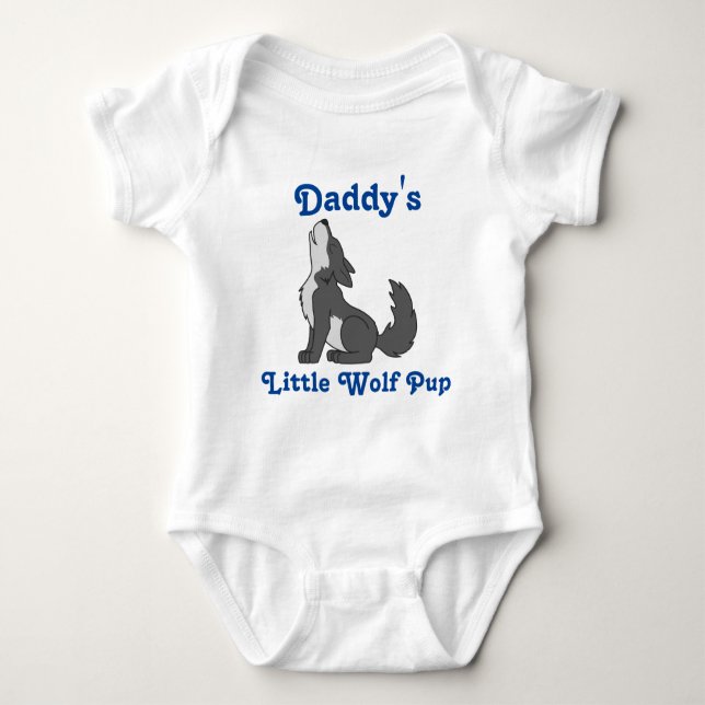 Howling Gray Wolf with Blue Text Baby Bodysuit (Front)