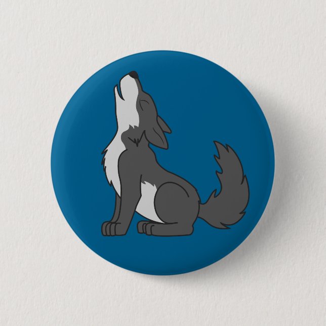 Howling Gray Wolf with Natural Markings Pinback Button (Front)