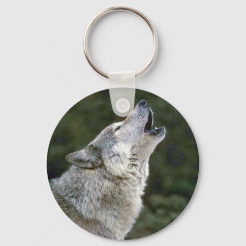 Howling grey wolf beautiful photo portrait gift keychain