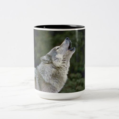 Howling grey wolf beautiful photo portrait gift Two_Tone coffee mug