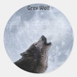 Howling GREY WOLF & MOON Stickers